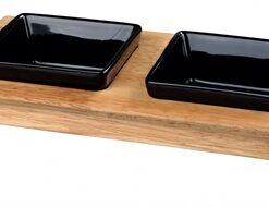 Trixie Voerset Keramiek Met Houten Onderstel Zwart 200 ML 28X15X5 CM