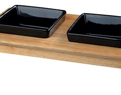 Trixie Voerset Keramiek Met Houten Onderstel Zwart 400 ML 36X19X7 CM