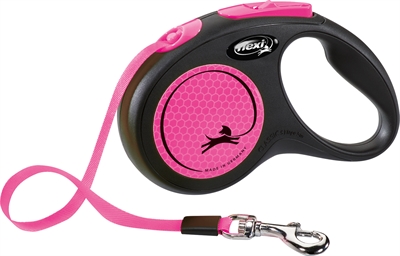 Flexi Rollijn New Classic Neon Tape Zwart / Roze S 5 Mtr Tot 15 KG