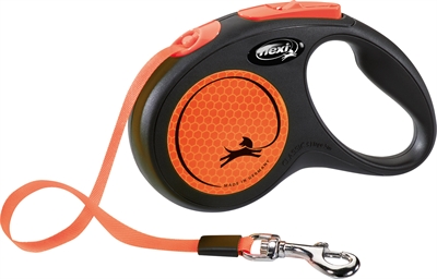 Flexi Rollijn New Classic Neon Tape Zwart / Oranje S 5 Mtr Tot 15 KG