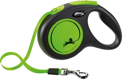 Flexi Rollijn New Classic Neon Tape Zwart / Groen M 5 Mtr Tot 25 KG
