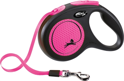 Flexi Rollijn New Classic Neon Tape Zwart / Roze M 5 Mtr Tot 25 KG