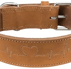 Trixie Halsband Hond Rustic Vetleer Heartbeat Bruin 47-55X4 CM