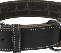 Trixie Halsband Hond Rustic Vetleer Heartbeat Zwart 38-47X4 CM