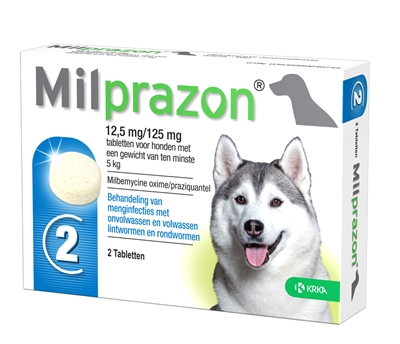 Krka Milprazon Ontwormingstabletten Hond >5 KG 12,5 MG/125 MG 2 Tbl
