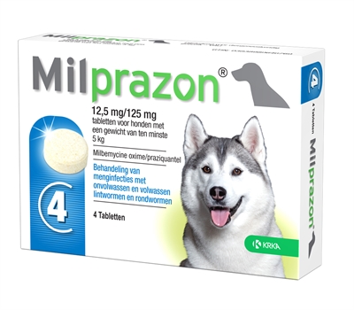 Krka Milprazon Ontwormingstabletten Hond >5 KG 12,5 MG/125 MG 4 Tbl