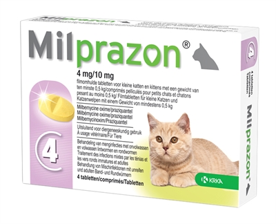 Krka Milprazon Ontwormingstabletten Kat >0,5 KG 4 MG/10 MG 4 Tbl
