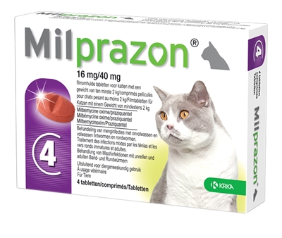 Krka Milprazon Ontwormingstabletten Kat >2 KG 16 MG/40 MG 4 Tbl
