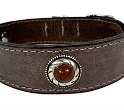 Zzzsazzz Halsband Hond Boho Treasure Stone Vintage Leer Bruin 42-50X3,5 CM