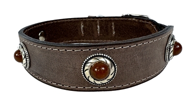 Zzzsazzz Halsband Hond Boho Treasure Stone Vintage Leer Bruin 42-50X3,5 CM