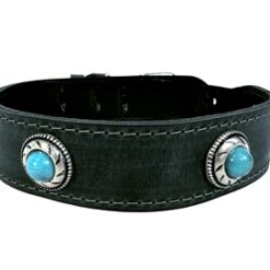 Zzzsazzz Halsband Hond Boho Treasure Stone Vintage Leer Antraciet 42-50X3,5 CM