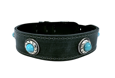Zzzsazzz Halsband Hond Boho Treasure Stone Vintage Leer Antraciet 42-50X3,5 CM