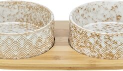Trixie Set Voerbak / Waterbak Keramiek / Bamboe Wit / Natuur 2X300 ML 30X6X15 CM