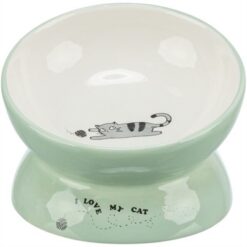 Trixie Voerbak / Drinkbak Kat Verhoogd Keramiek Salie / Wit 150 ML 13 CM