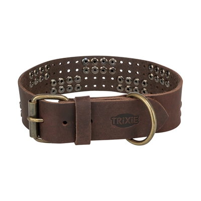 Trixie Halsband Hond Rivet Rustic Vetleer Donkerbruin S-M 34-40X3 CM
