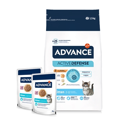 Advance Cat Kitten Chicken / Rice + 2 Pouches Chicken 1,5 KG + 2X85 GR