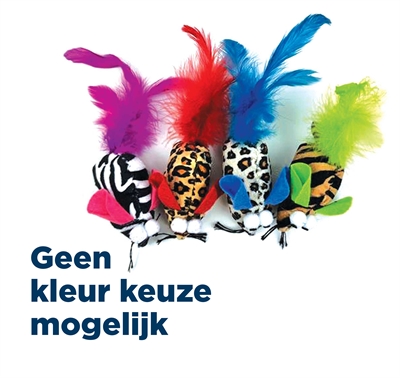 Happy Pet Tabby Patch Safari Muis Met Veren Assorti 8X4,5X3,5 CM
