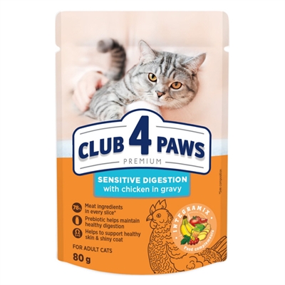 Club 4 Paws Premium Adult Sensitive Digestion Pouch Kip In Saus 24X80 GR