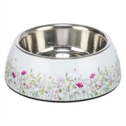 Trixie Voerbak / Drinkbak Bloemmotief Rvs Wit / Meerkleurig 22X22X7,5 CM