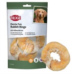 Trixie Denta Fun Rabbit Rings Met Kippenborst 9,5 CM 100 GR