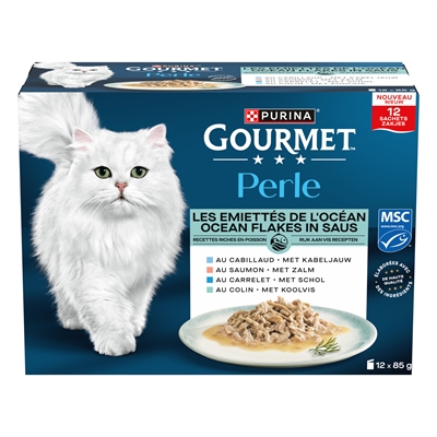 Gourmet Perle Ocean Flakes In Saus Kabeljauw / Zalm / Schol / Koolvis 12X85 GR
